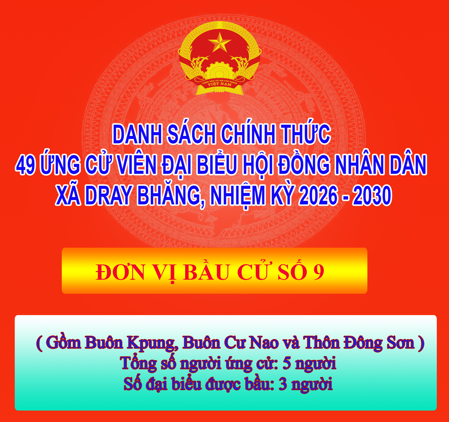 TIỂU SỬ TÓM TẮT ỨNG CỬ VIÊN ĐẠI BIỂU HỘI ĐỒNG NHÂN DÂN XÃ DRAY BHĂNG - ĐƠN VỊ BẦU CỬ SỐ 9